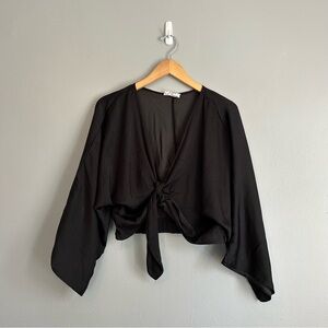 Black Tie-Front Blouse